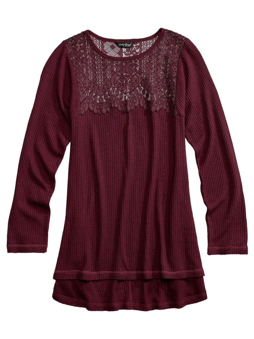 Lucky Brand Women’s XS Burgundy Thermal Long Sleeve Crochet Lace Neckline